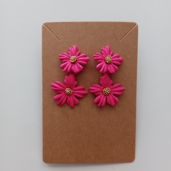 Fashion Jewelry Double Flower Dangle Earrings - Picture 2 of 5